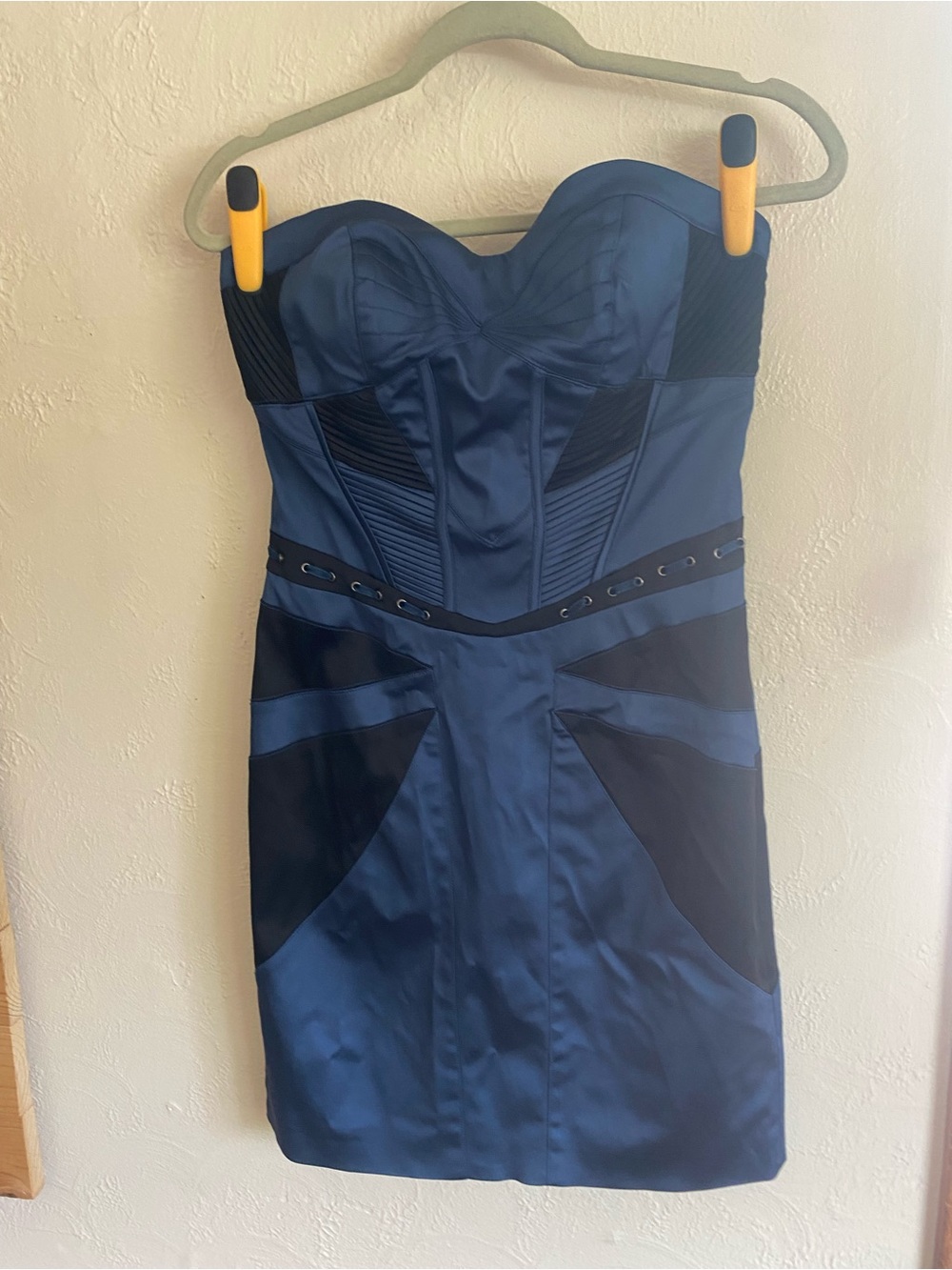 Alberto Makali Strapless Navy and Black Corset Sheath Dress